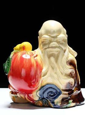 唐三彩寿桃陶瓷摆饰客厅玄关电视柜饰品仙桃生日送长辈乔迁礼品