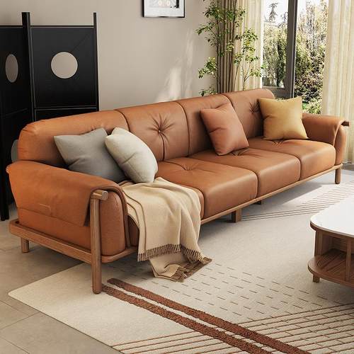 实木沙发小户型家用直排四人位2024新款白蜡木北欧日式科技布沙发 - 图1