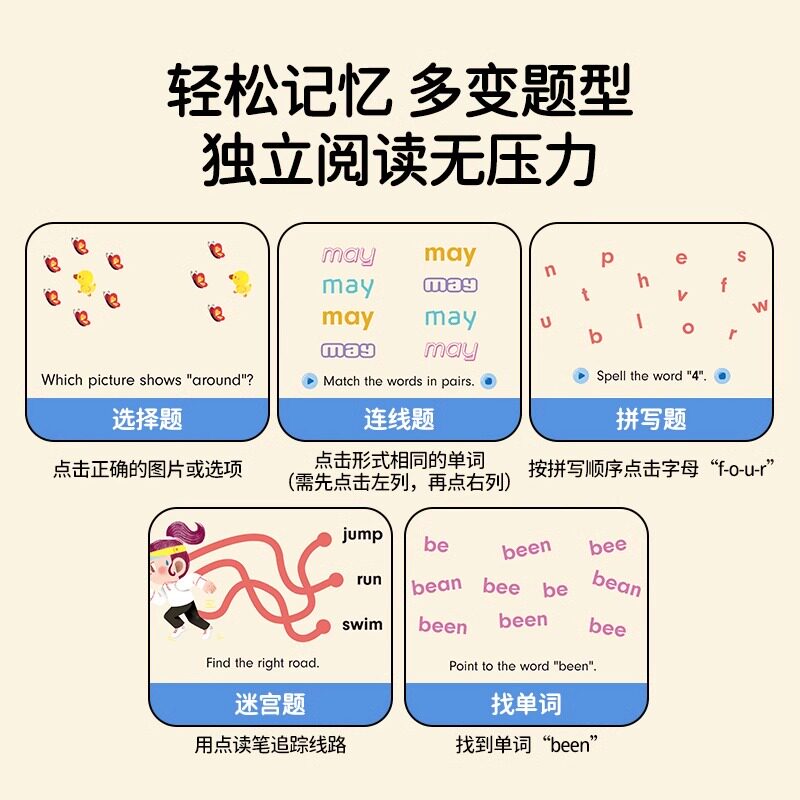 原版进口 220高频词英语单词卡220 Sight Word点读版 小怪兽5G点读笔 适合3-6岁宝宝儿童小学生英文启蒙 英语分级卡片点读闪卡词卡