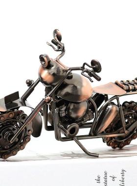 合金哈雷摩托车模型摆件工业风机车男生房间办公室装饰生日礼物男