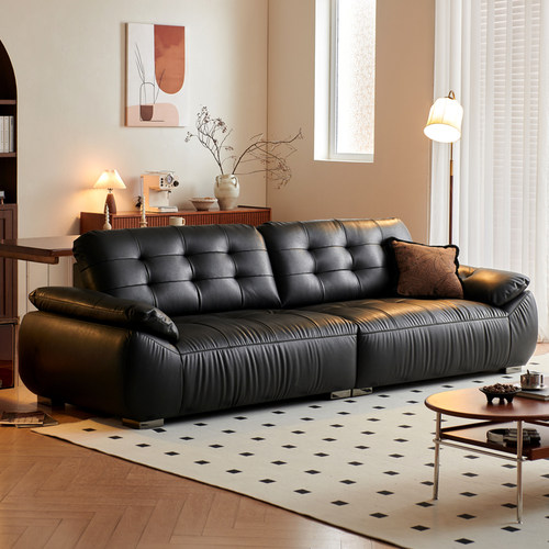 欧派家具云朵真皮沙发简约头层牛皮意式复古客厅黑色中古风太空云 - 图0