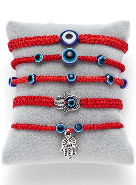 跨境电商货源 创意新款蓝眼睛邪眼红绳编织手链时尚可调手串批发