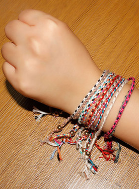 欧美跨境饰品 亚马逊热卖新款金珠手链女 时尚手工编织彩色线