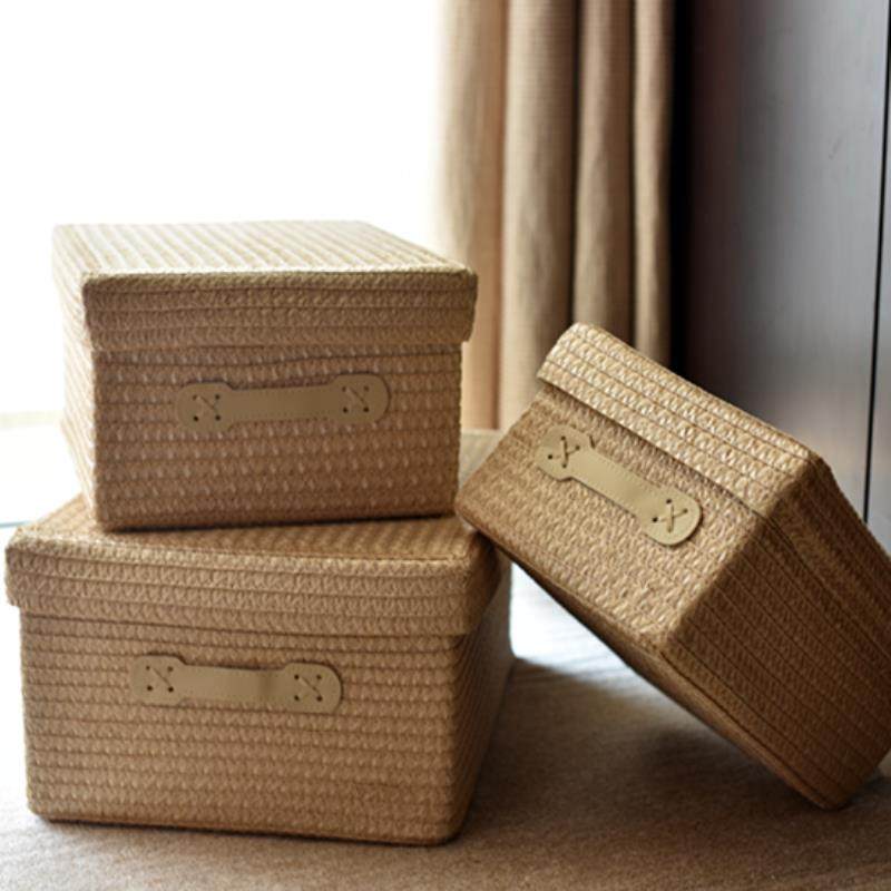 仿藤编收纳箱带盖整理箱衣服储物箱家用桌面抽屉布艺内衣收纳盒子,淘宝优惠券,粉丝福利购,淘宝优惠卷