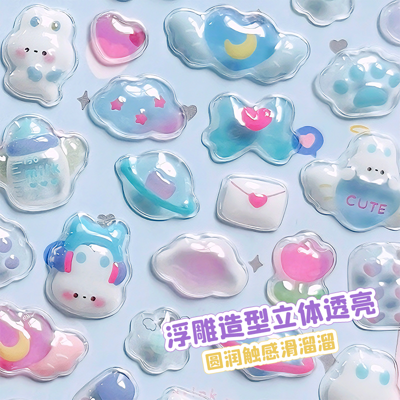 儿童贴纸女孩3d立体浮雕贴卡通动物宝石水晶贴高透明贴纸可爱咕卡贴画玩具趣味手账素材手机壳DIY装饰小图案 - 图1