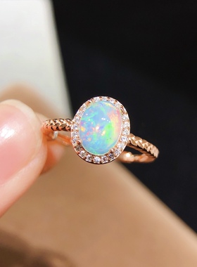 地大珠宝18K金镶钻欧泊女戒