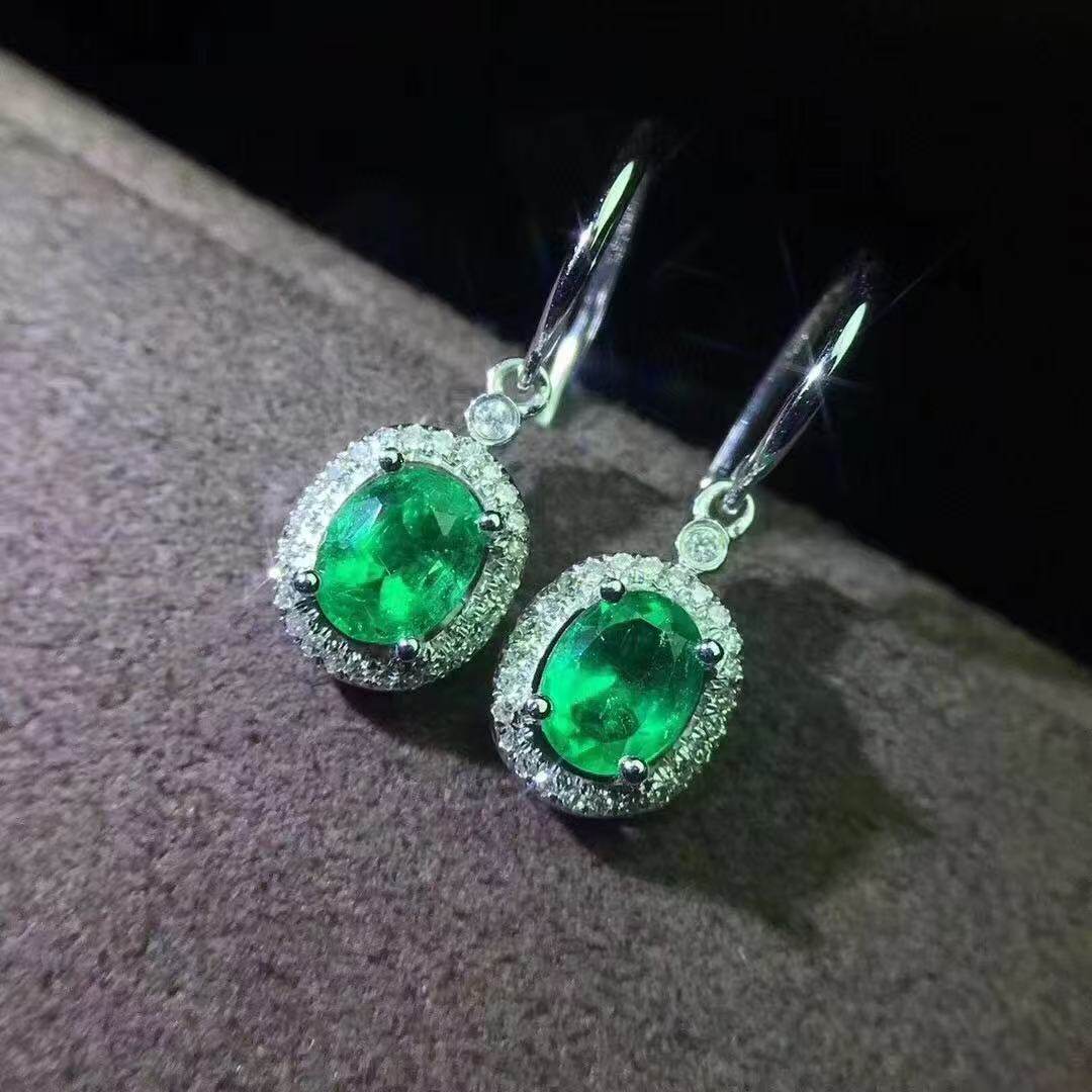 [地质大学珠宝]天然哥伦比亚祖母绿耳钉女925银镶嵌小众首饰礼物,淘宝优惠券,粉丝福利购,淘宝优惠卷