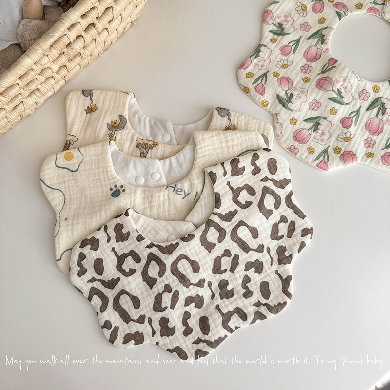 婴儿纱布口水巾ins韩系2025新款花瓣纯棉纱婴幼儿围嘴围兜小月龄,淘宝优惠券,粉丝福利购,淘宝优惠卷