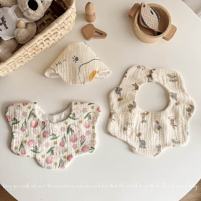 婴儿纱布口水巾ins韩系2025新款花瓣纯棉纱婴幼儿围嘴围兜小月龄,淘宝优惠券,粉丝福利购,淘宝优惠卷