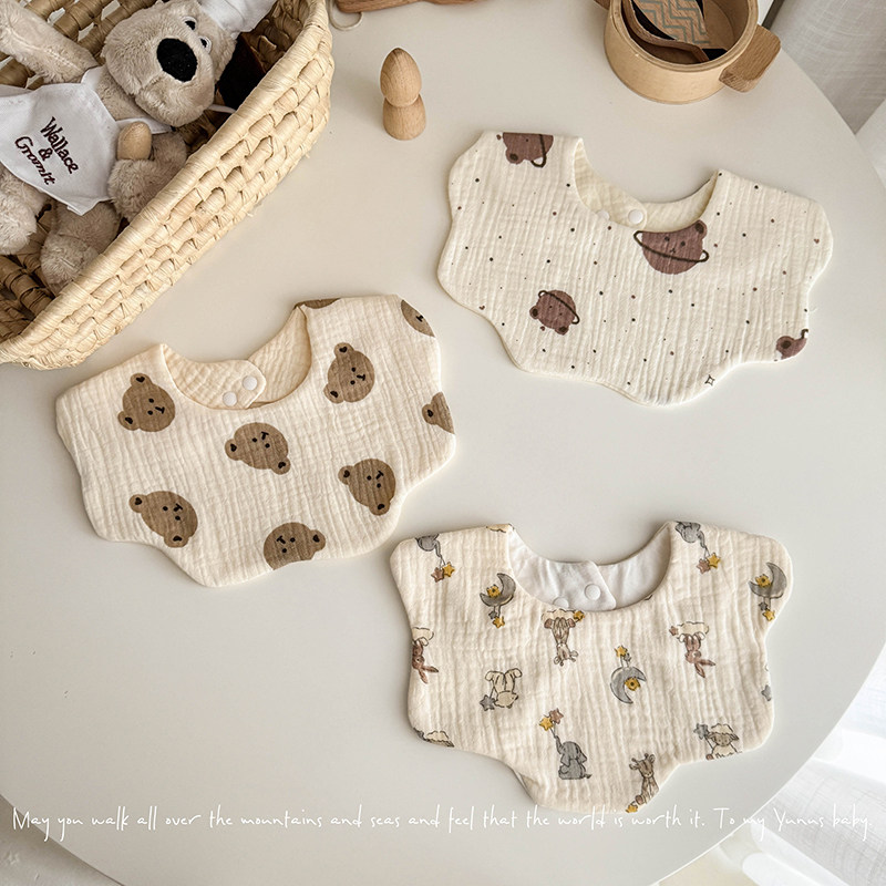 婴儿纱布口水巾ins韩系2025新款花瓣纯棉纱婴幼儿围嘴围兜小月龄,淘宝优惠券,粉丝福利购,淘宝优惠卷