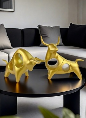 工厂代发金牛新年摆件对牛家居电视柜酒柜办公桌装饰树脂工艺品