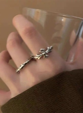 暗黑做旧十字架开口戒指女欧美风小众设计指环简约时尚个性食指
