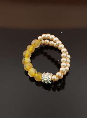 编织款抽拉可调节半双层手工戒指双排三排精致轻奢时尚紫玉贝珠