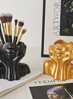 跨境时尚收纳神器抽象化妆刷桶卧室化妆桌卫生间多功能整理盒