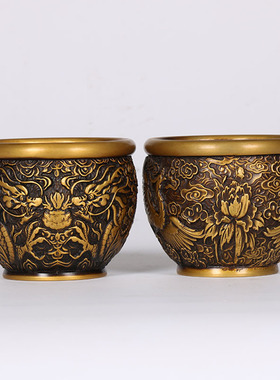 批发直供金属铜工艺品龙缸熏香炉盆烟灰缸家居办公书房装饰品