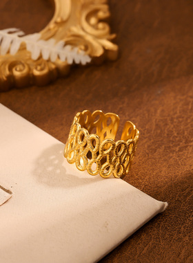 跨境热销厂家爆款简约时尚重叠麻花绳结不掉色钛钢开口女生戒指