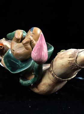 石湾陶瓷工艺品莲藕摆件莲生贵子婚庆结婚礼品新房门厅客厅摆设品