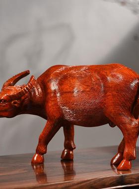 花梨木雕水牛摆件牛气冲天实木十二生肖动物客厅家居饰品生日送礼