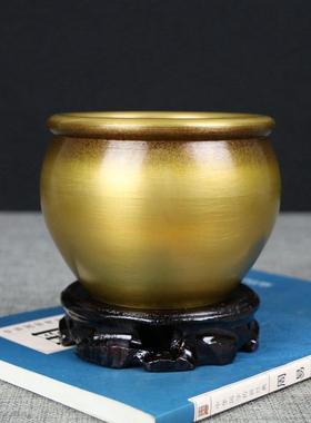 黄铜缸纯铜烟灰缸家居客厅玄关摆件办公室装饰开业礼品财库大号小