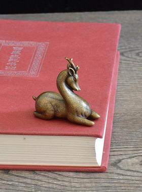 纯铜梅花鹿古风茶玩学习铜饰品民族风格装饰覆古收藏玩礼物旧覆膜