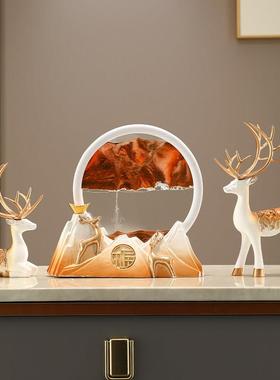 迎客松创意流沙画摆件沙漏客厅入户玄关酒柜办公室领导高档装饰品