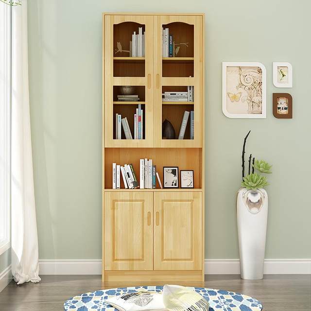 Solid wood RFC bookcase bookcase with dustproof glass door floor-standing integrated wall-mounted and multi-home storage