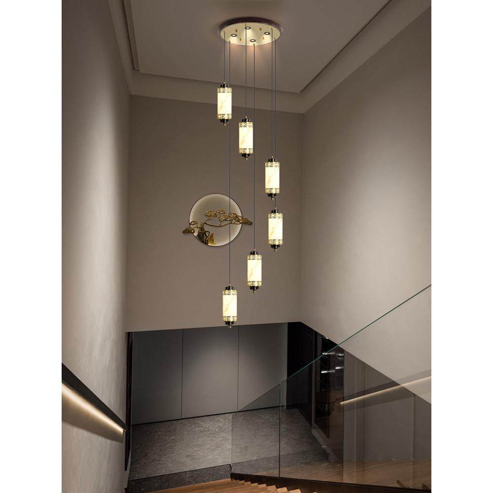 全铜新中式楼梯吊灯彷云石别墅旋转loft公寓中空挑高楼梯长线灯具,淘宝优惠券,粉丝福利购,淘宝优惠卷