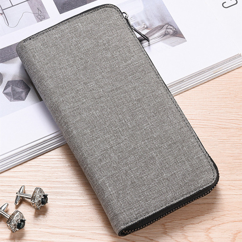 男士长款拉链帆布钱包大容量多功能简约手拿包商务便携多卡位钱夹,淘宝优惠券,粉丝福利购,淘宝优惠卷