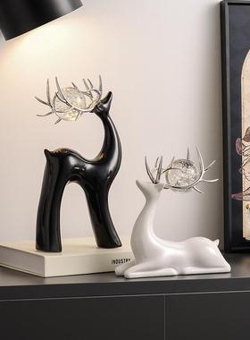 创意水晶球陶瓷鹿摆件轻奢客厅电视柜酒柜家居装饰品高档艺术摆设