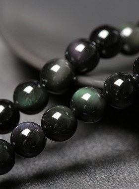 天然水晶黑曜石手链女韩版情侣虎眼石手串男士佛珠手链简约首饰