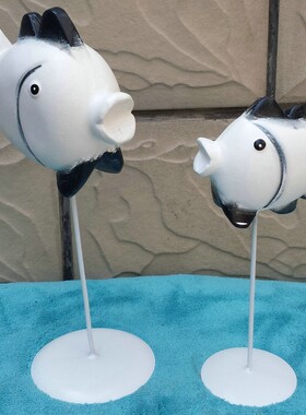 地中海风格创意木雕黑白鱼 彩绘磨削家居摆件 精品接吻工艺品鱼