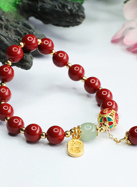 新款平安喜乐绣球手链仿朱砂手串国潮文艺复古中国风饰品批发女