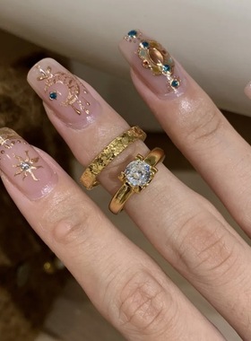 2025新款中古风轻奢牛头锆石1克拉悬浮戒指女款高级开口设计