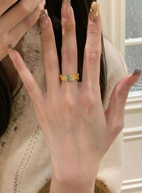 意大利拉丝帕拉伊巴薄荷绿麦穗戒指女小众设计轻奢百搭高级感