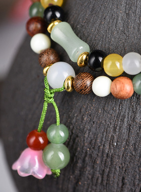 多彩多宝双圈文玩DIY手链男女情侣款手饰手串结缘走量鸡翅木念珠