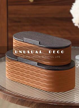 UNUSUAL 现代新中式圆形皮革首饰盒收纳盒样板房床头衣帽间装饰品
