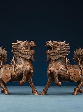 铜欣祥紫铜麒麟摆件家居装饰品家装客厅玄关摆设办公室工艺品礼品