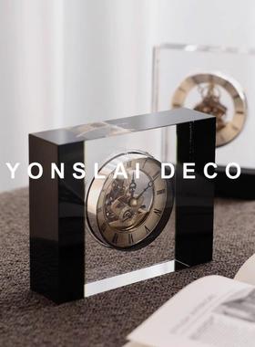 北欧简约水晶钟中古座钟银芯家用时钟书桌玄关客厅样板间装饰摆件