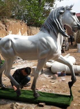 玻璃钢马雕塑大型户外仿真马雕塑酒店大厅公园彩绘雕塑马落地摆件