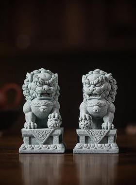 新中式石狮子公母一对茶宠摆件招财礼品小号看门庭院户外墓前装饰