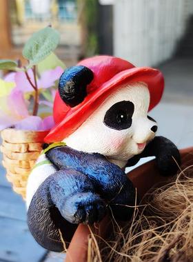创意鱼缸小摆件花盆熊猫挂件仿真兔子盆景装饰品花园庭院民宿布景