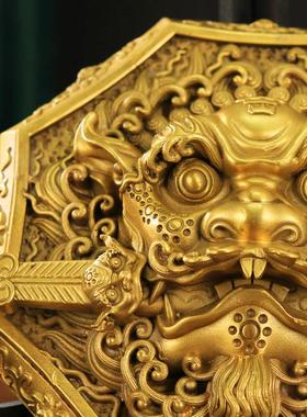 狮咬剑摆件全黄铜牌八卦镜大门窗口风水狮子虎头牌吞口兽瑞兽挂件