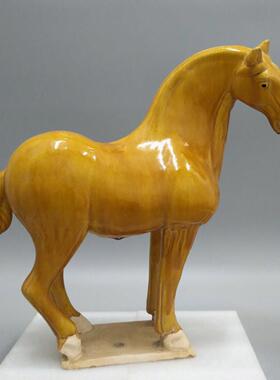 唐三彩马摆件土黄色陶瓷马古典工艺品 玄关装饰品 古玩展品定制