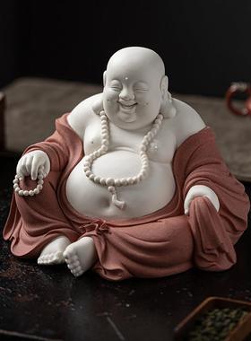 陶瓷弥勒佛大肚笑佛摆件 新中式风格 客厅玄关办公室装饰品