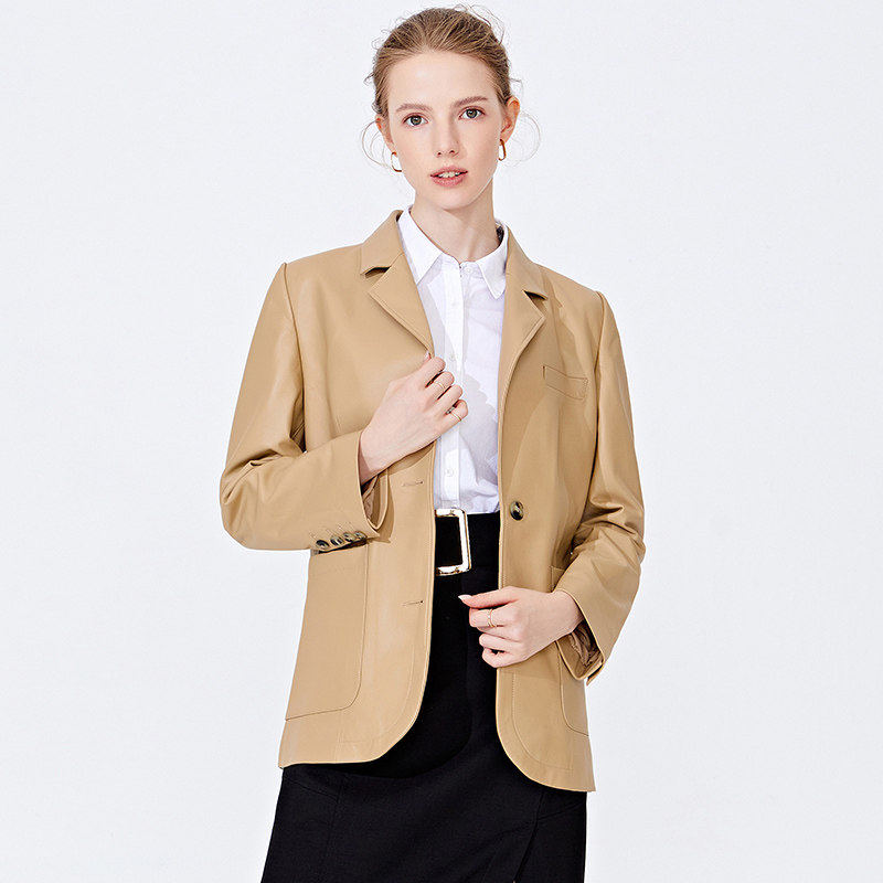 Navigare意大利小帆船真皮皮衣女秋季平驳领西装外套时尚高档上衣,淘宝优惠券,粉丝福利购,淘宝优惠卷