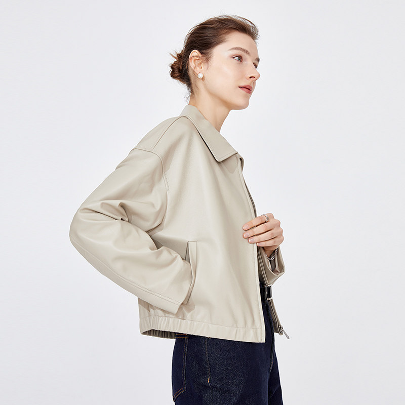 Navigare意大利小帆船休闲短款皮衣女秋季新款翻领百搭皮夹克外套,淘宝优惠券,粉丝福利购,淘宝优惠卷