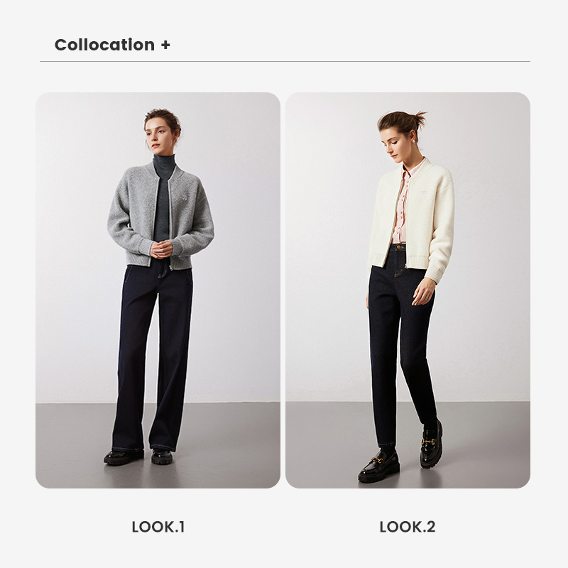 Navigare意大利小帆船女装短外套纯羊毛棒球领夹克宽松显瘦上装 - 图0