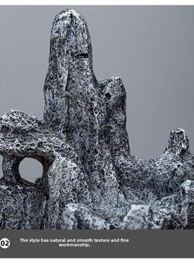 中式鱼缸造景装饰水下假山水泥摆件避孔景微景观石成套