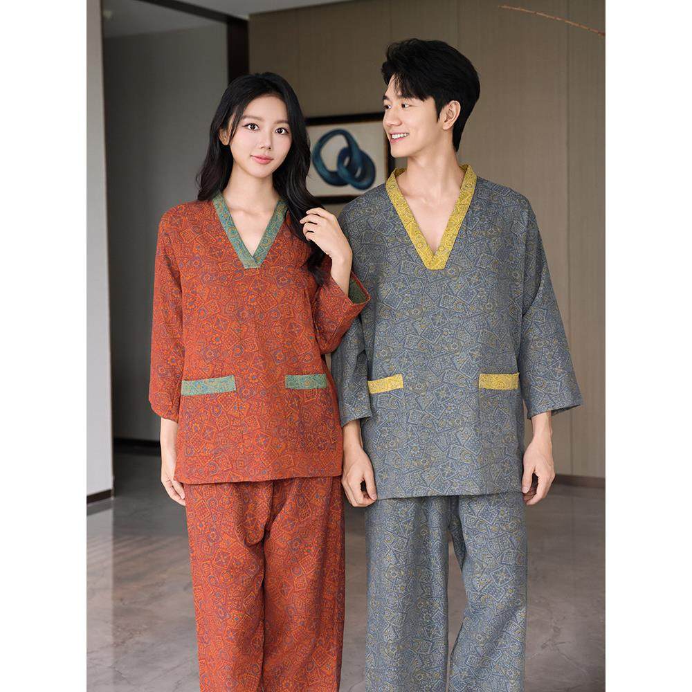 芈竹 纯棉长款家居睡衣女款软棉汗蒸服情侣款大码男款浴衣桑拿服,淘宝优惠券,粉丝福利购,淘宝优惠卷