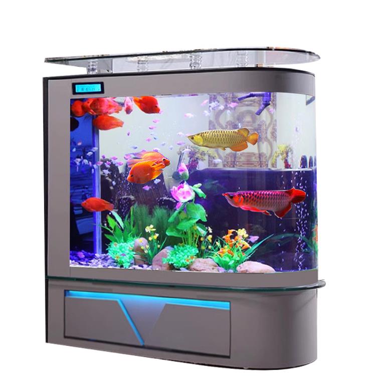 新款屏风鱼缸客厅落地子弹头隔断带柜玄关中大型玻璃金鱼缸水族箱 - 图3